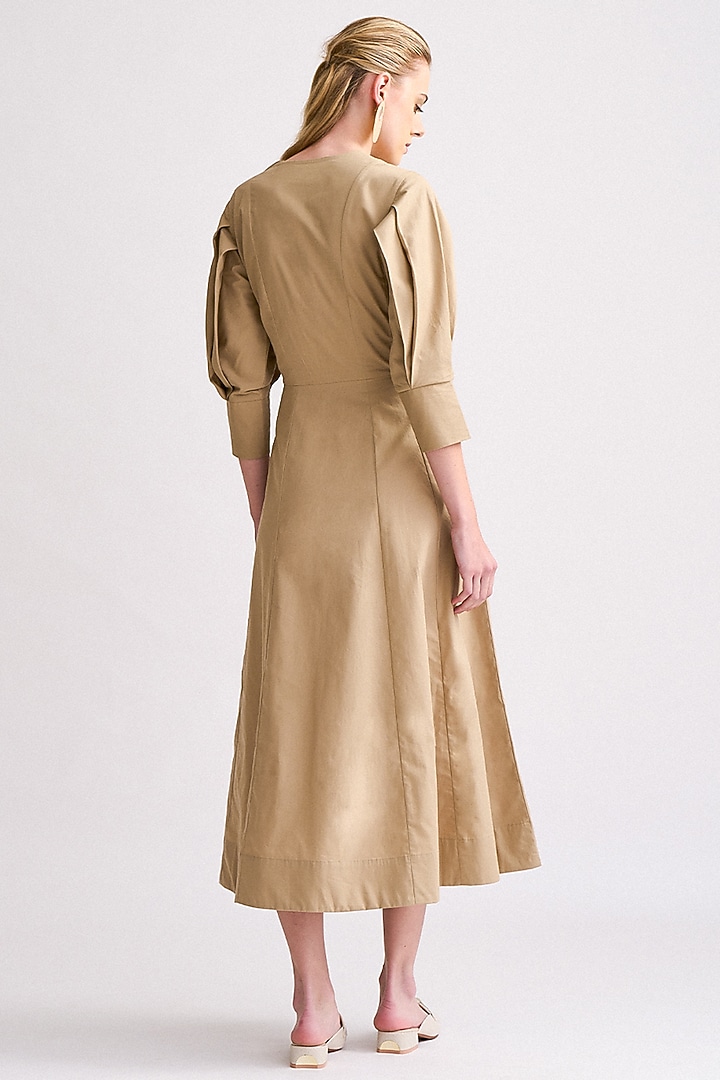 Beige Cotton Poplin Summer Dress by Notebook at Pernia's Pop Up Shop