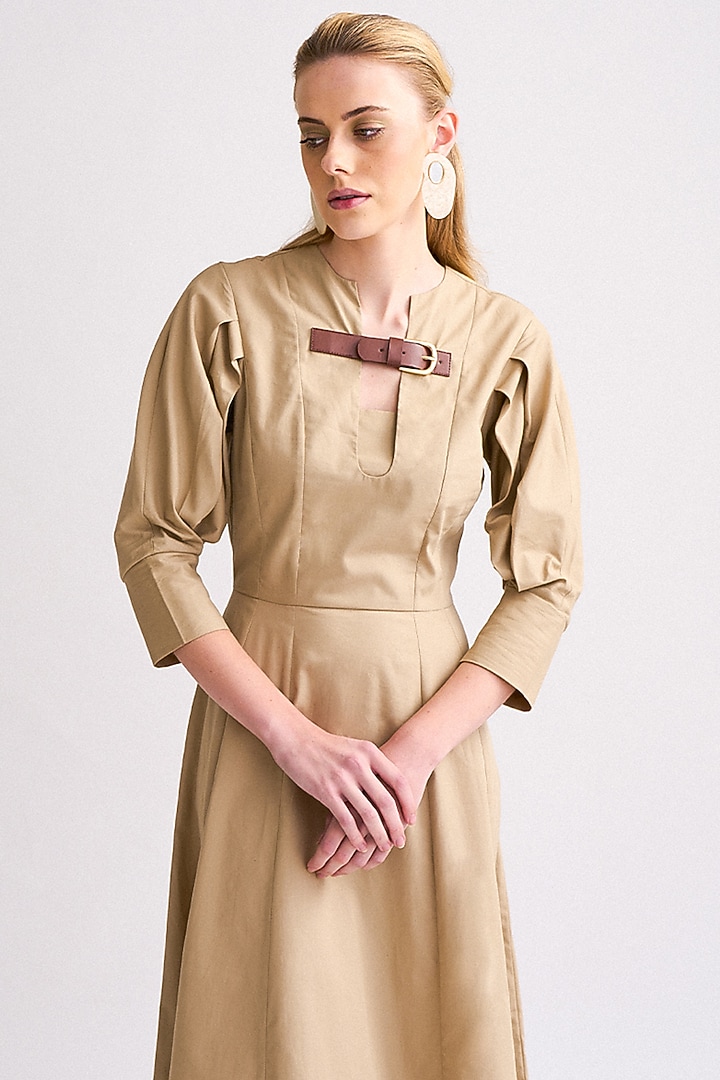 Beige Cotton Poplin Summer Dress by Notebook at Pernia's Pop Up Shop
