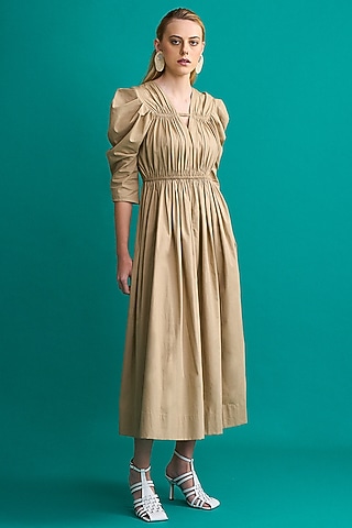 Beige Cotton Poplin Midi Dress by Notebook