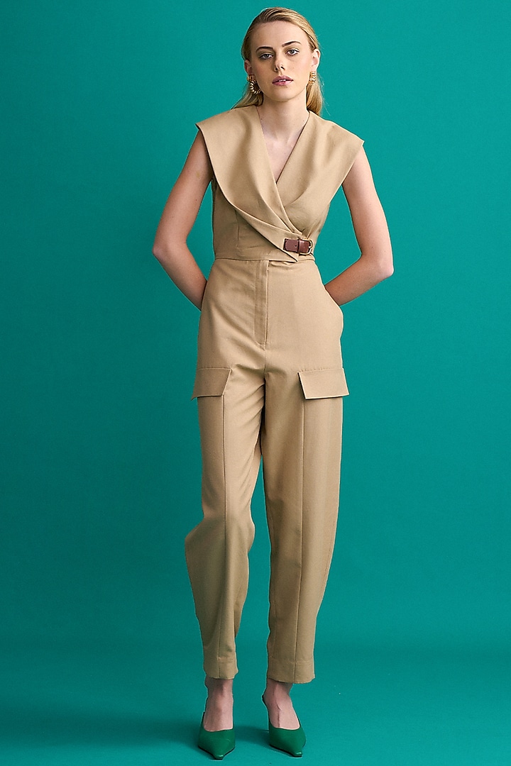 Beige Terry Rayon Jumpsuit by Notebook