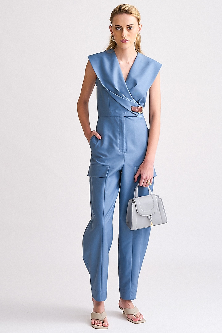 Stone Blue Terry Rayon Jumpsuit by Notebook