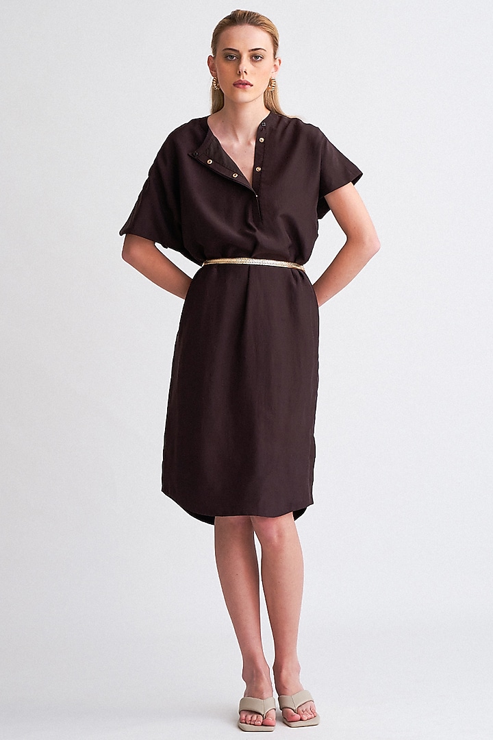 Chocolate Brown Silk Crepe Dress by Notebook