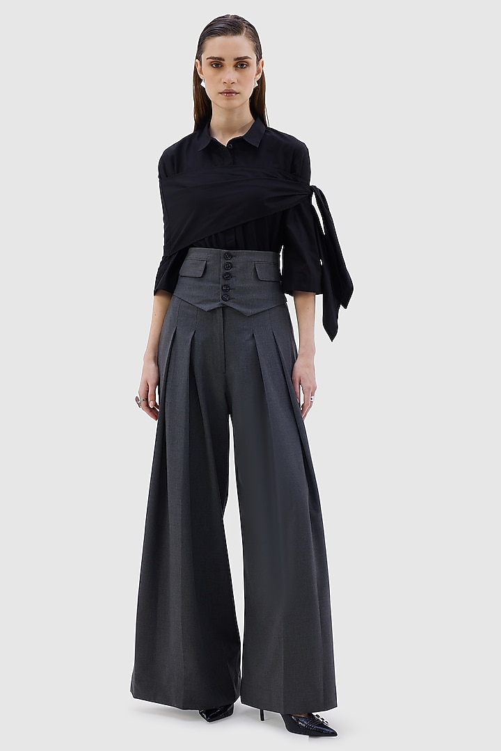 Grey Poly Viscose Lycra Patriz Trouser  by Notebook at Pernia's Pop Up Shop