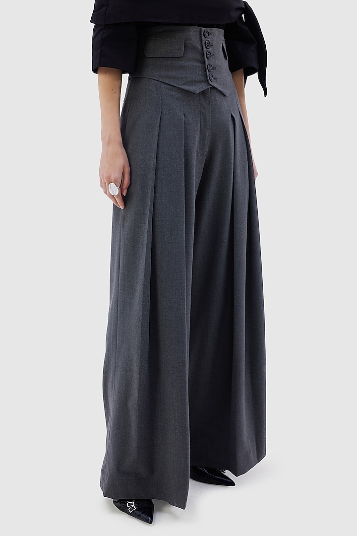 Grey Poly Viscose Lycra Patriz Trouser by Notebook at Pernia's Pop Up Shop