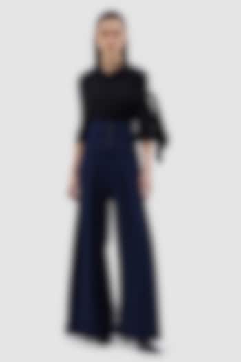 Navy Blue Poly Viscose Lycra Patriz Trouser by Notebook at Pernia's Pop Up Shop