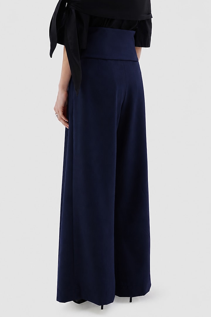 Navy Blue Poly Viscose Lycra Patriz Trouser by Notebook at Pernia's Pop Up Shop