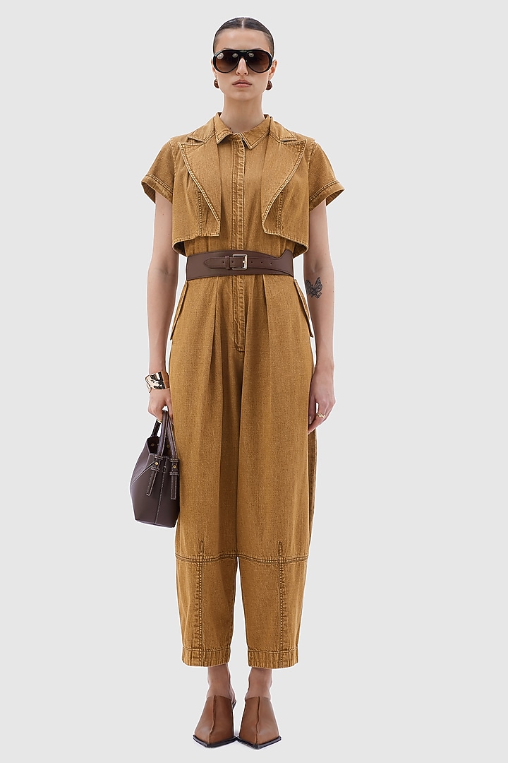 Brown Denim Jumpsuit With Jacket by Notebook at Pernia's Pop Up Shop