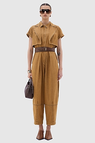 Brown Denim Jumpsuit With Jacket by Notebook