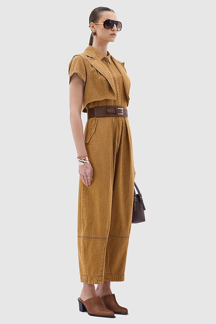 Brown Denim Jumpsuit With Jacket by Notebook at Pernia's Pop Up Shop