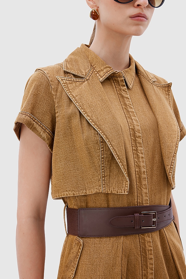 Brown Denim Jumpsuit With Jacket by Notebook at Pernia's Pop Up Shop