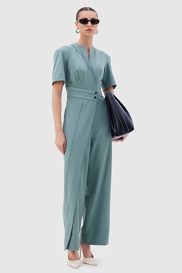 Tea Green Poly Viscose Lycra VIA Jumpsuit by Notebook at Pernia's Pop Up Shop