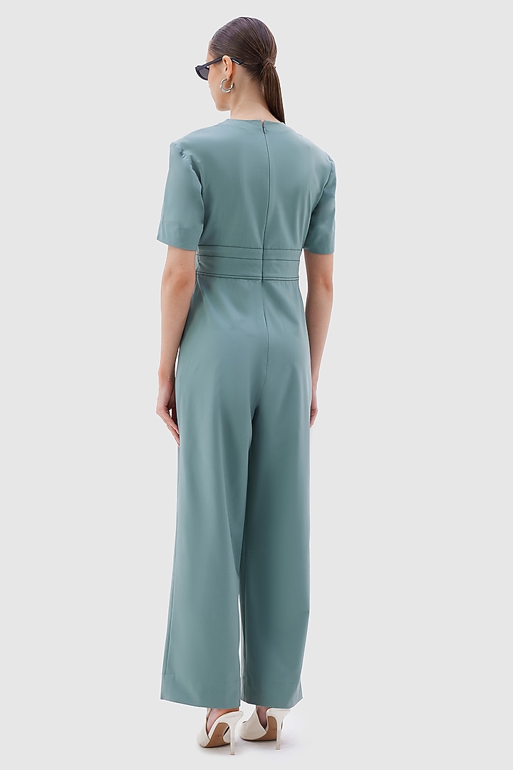 Tea Green Poly Viscose Lycra VIA Jumpsuit by Notebook at Pernia's Pop Up Shop