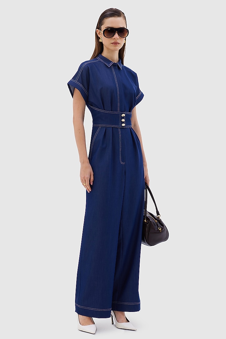 Blue Denim Tencel Paola Jumpsuit by Notebook at Pernia's Pop Up Shop