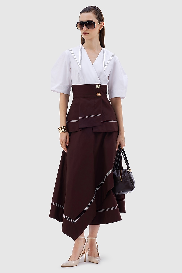 White & Brown Cotton Poplin Co-Ord Set by Notebook at Pernia's Pop Up Shop