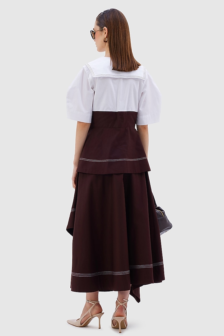 White & Brown Cotton Poplin Co-Ord Set by Notebook at Pernia's Pop Up Shop