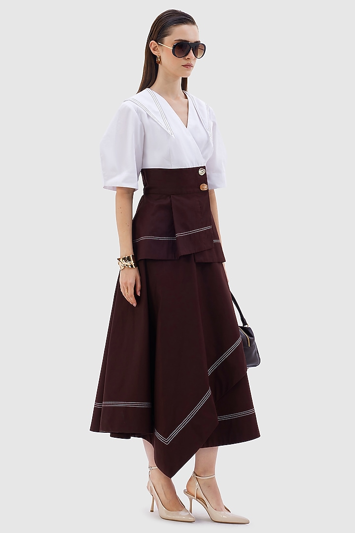 White & Brown Cotton Poplin Co-Ord Set by Notebook at Pernia's Pop Up Shop