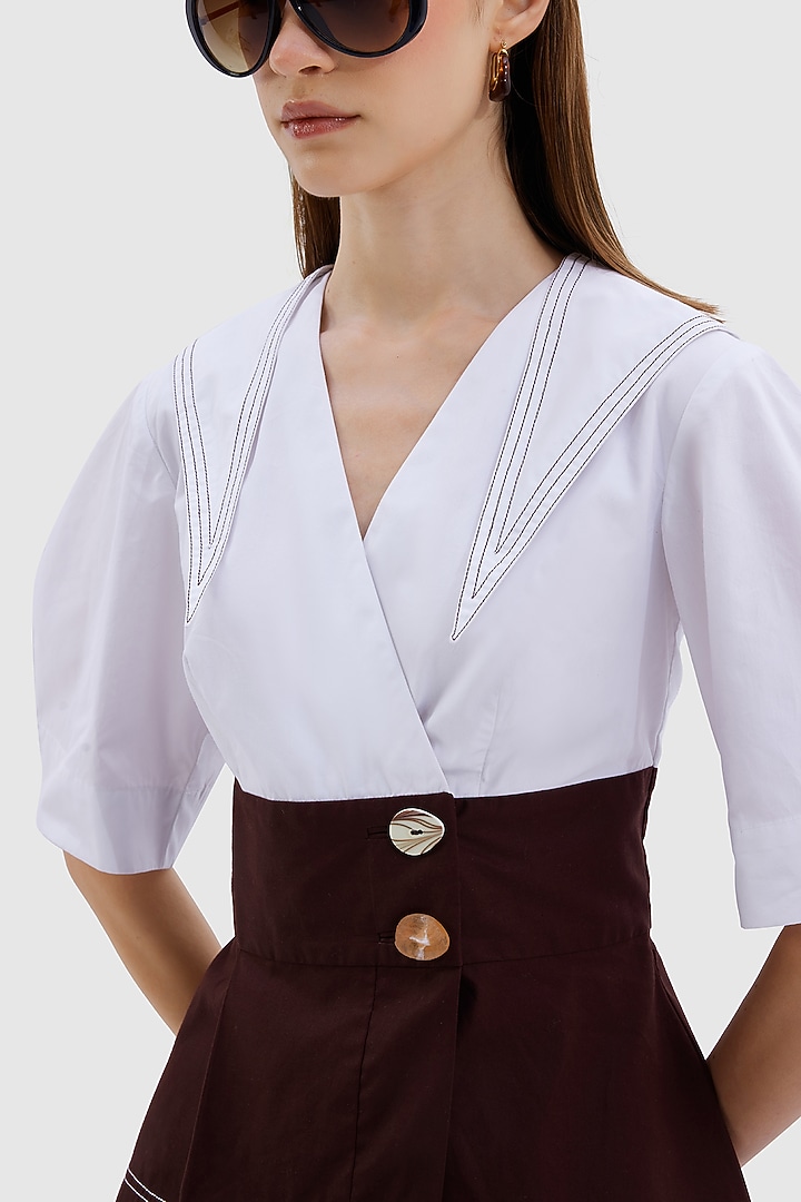 White & Brown Cotton Poplin Co-Ord Set by Notebook at Pernia's Pop Up Shop