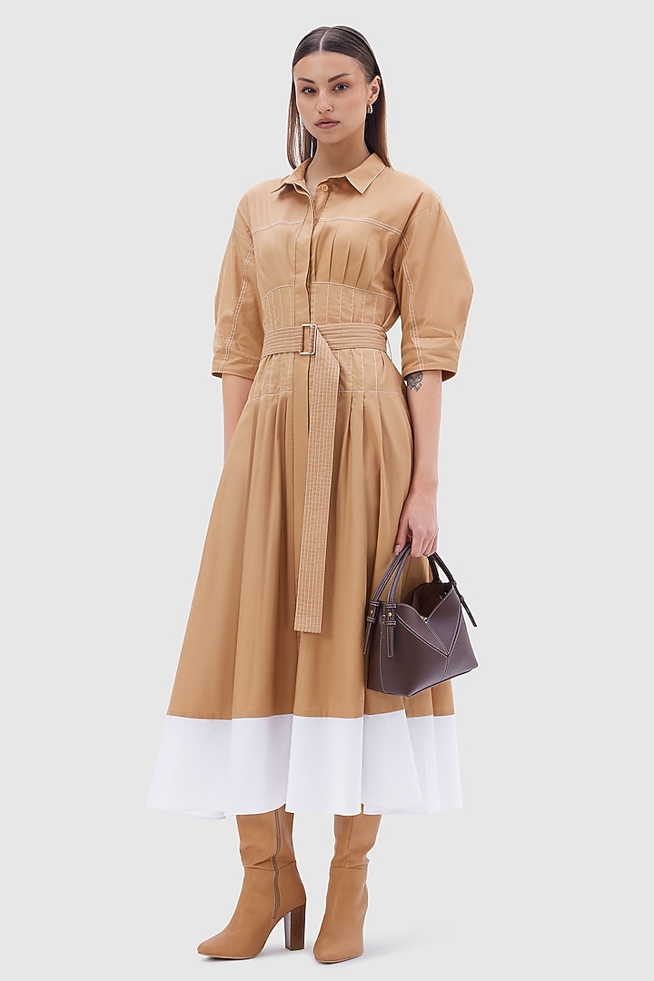 Beige Cotton Poplin Capri Midi Summer Dress by Notebook at Pernia's Pop Up Shop
