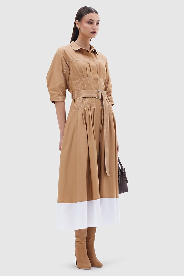 Beige Cotton Poplin Capri Midi Summer Dress by Notebook at Pernia's Pop Up Shop