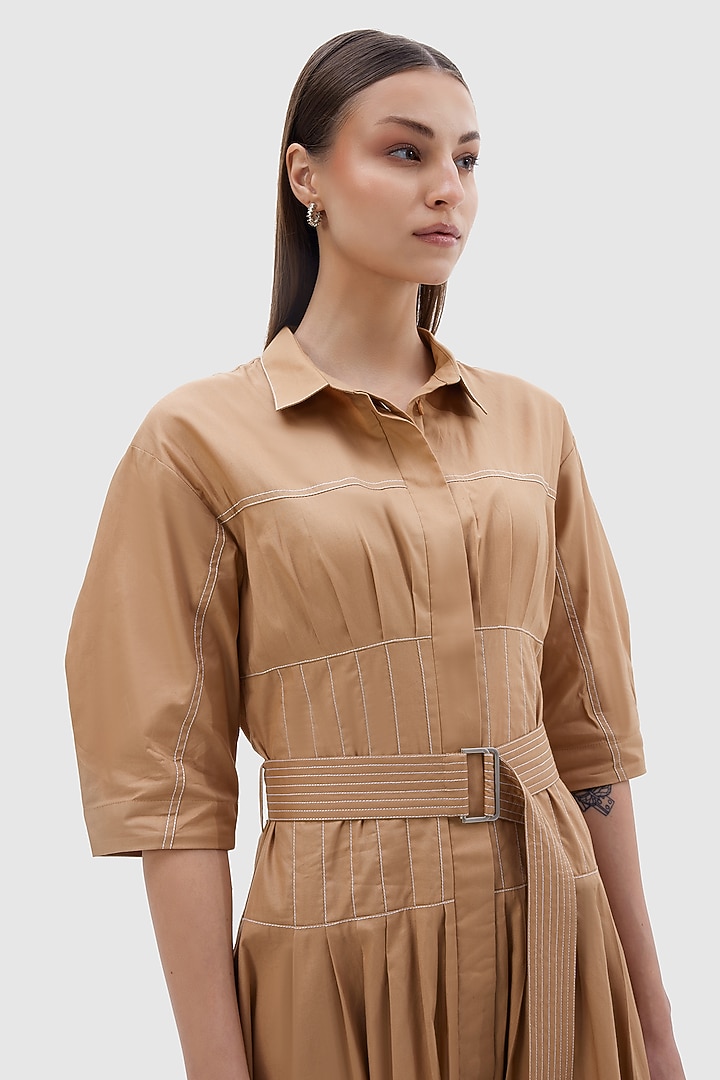 Beige Cotton Poplin Capri Midi Summer Dress by Notebook at Pernia's Pop Up Shop