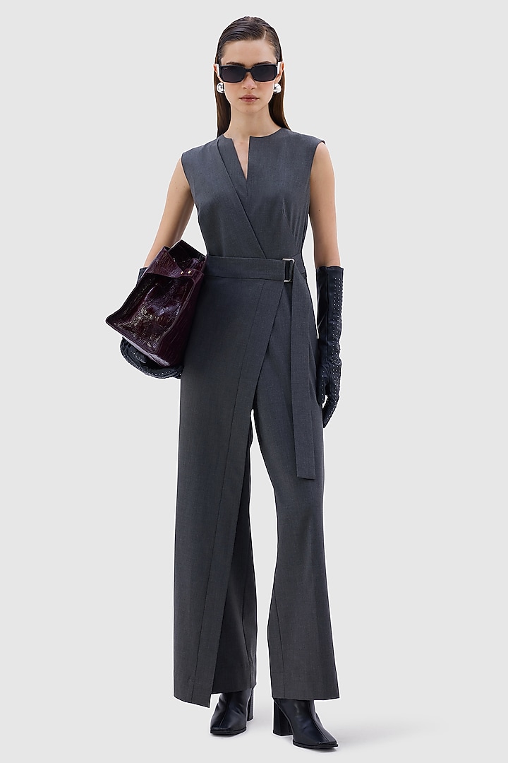 Grey Poly Viscose Lycra Francesca Jumpsuit by Notebook at Pernia's Pop Up Shop