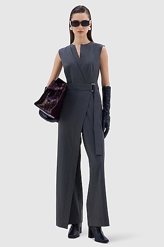 Grey Poly Viscose Lycra Francesca Jumpsuit by Notebook