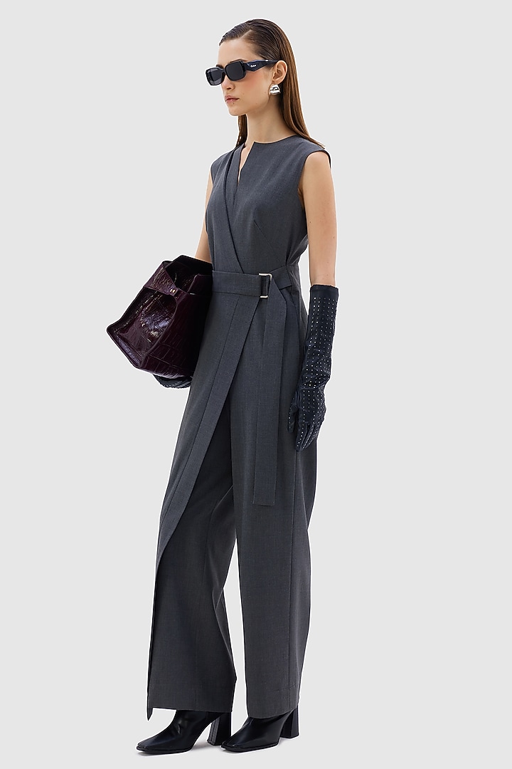 Grey Poly Viscose Lycra Francesca Jumpsuit by Notebook at Pernia's Pop Up Shop