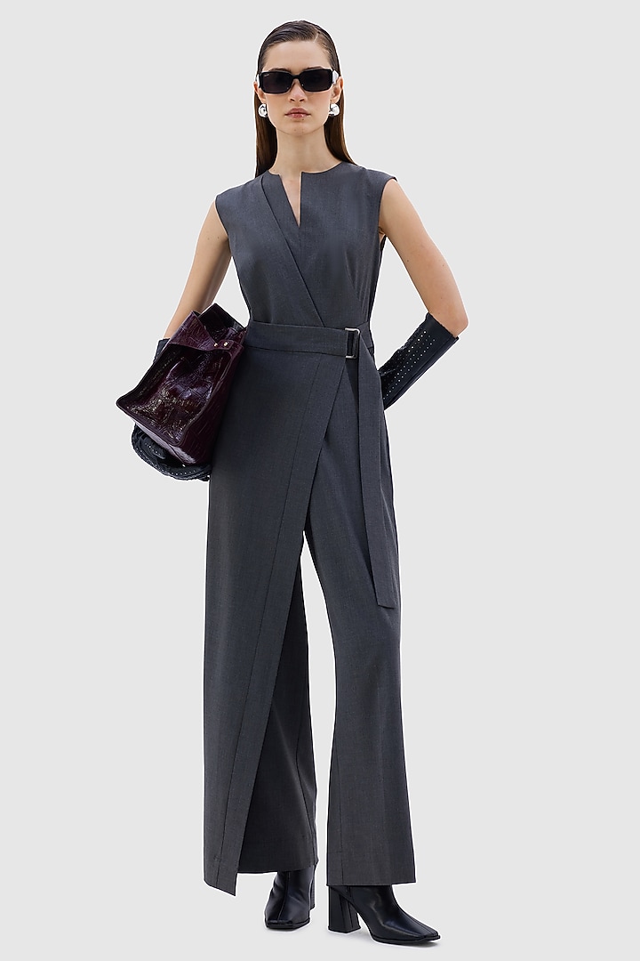 Grey Poly Viscose Lycra Francesca Jumpsuit by Notebook at Pernia's Pop Up Shop
