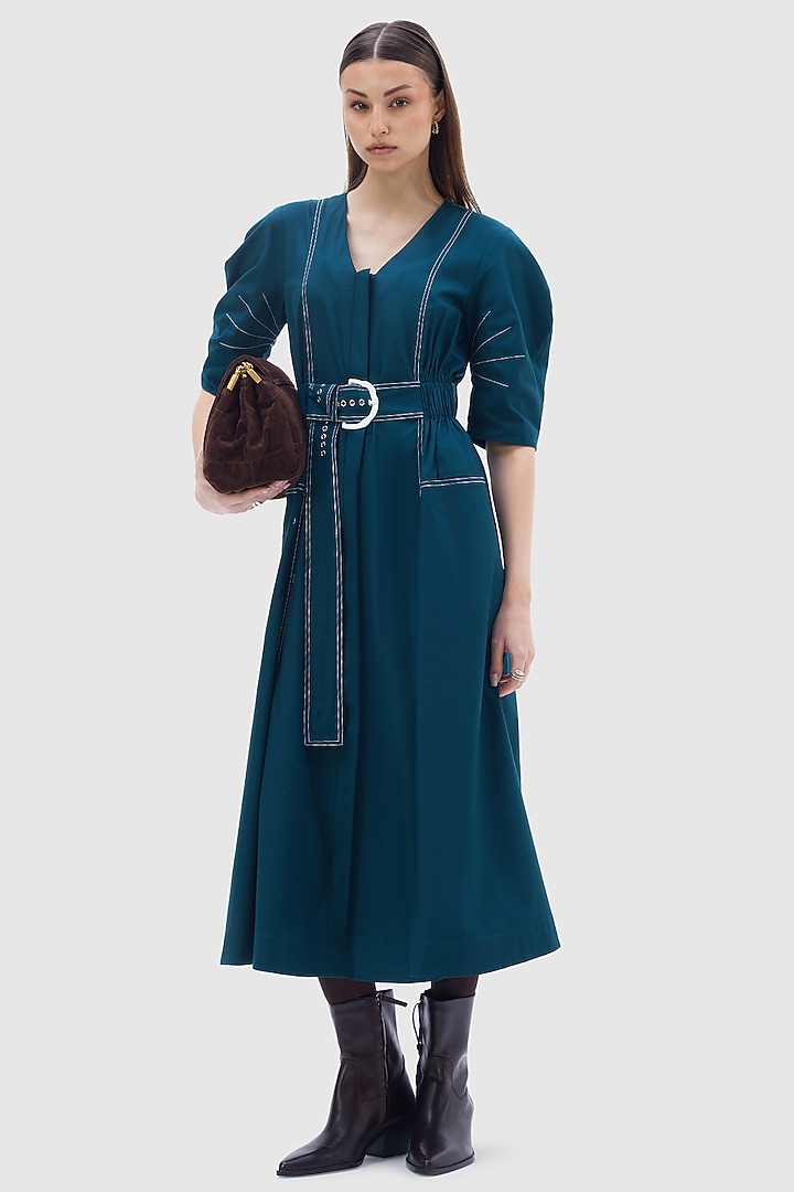 Teal Cotton Poplin Midi Summer Dress by Notebook at Pernia's Pop Up Shop