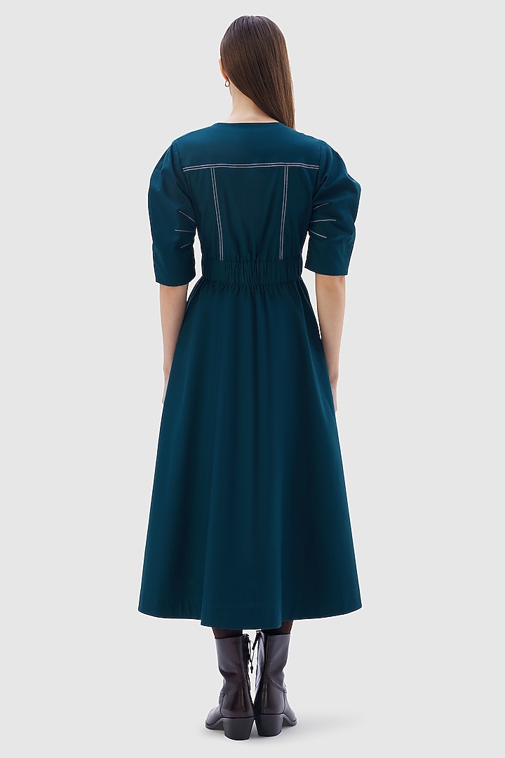 Teal Cotton Poplin Midi Summer Dress by Notebook at Pernia's Pop Up Shop