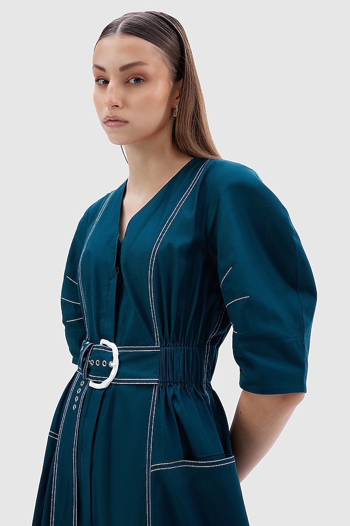 Teal Cotton Poplin Midi Summer Dress by Notebook at Pernia's Pop Up Shop