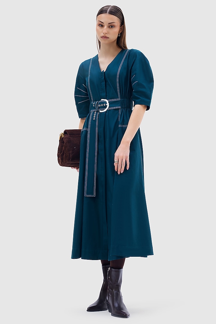 Teal Cotton Poplin Midi Summer Dress by Notebook at Pernia's Pop Up Shop