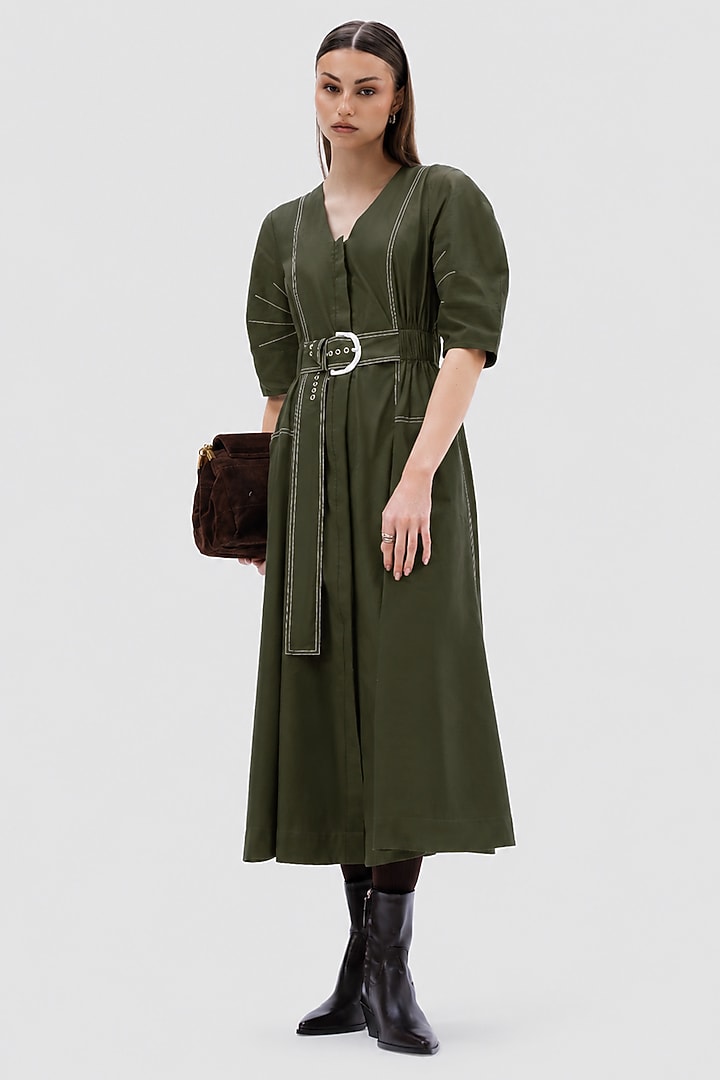 Green Cotton Poplin Midi Summer Dress by Notebook at Pernia's Pop Up Shop