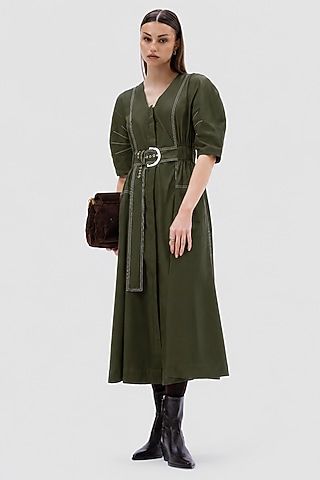 Green Cotton Poplin Midi Dress by Notebook