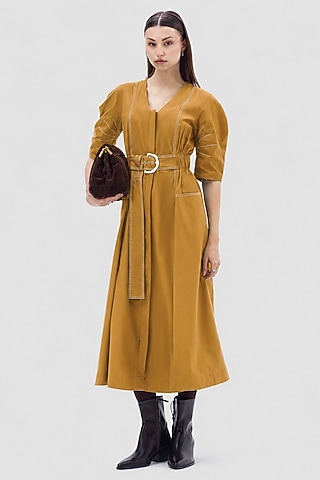 Camel-Colored Cotton Poplin Midi Dress by Notebook