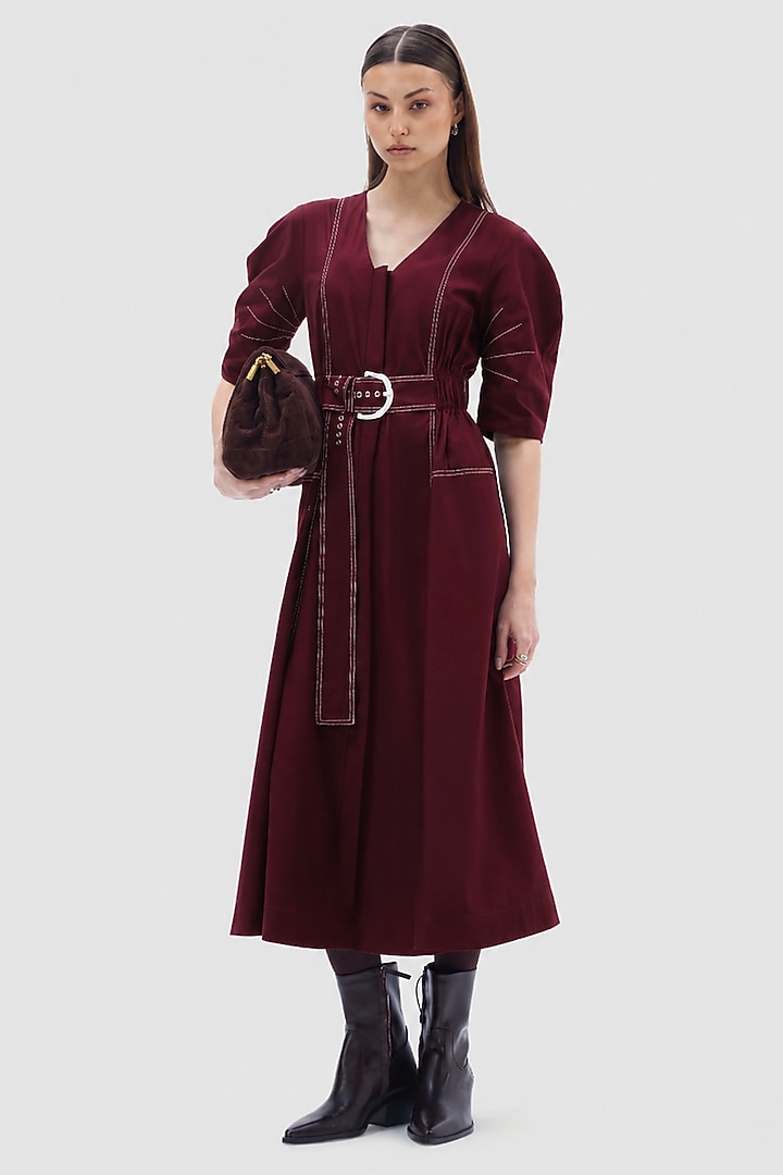 Wine Cotton Poplin Midi Summer Dress by Notebook at Pernia's Pop Up Shop