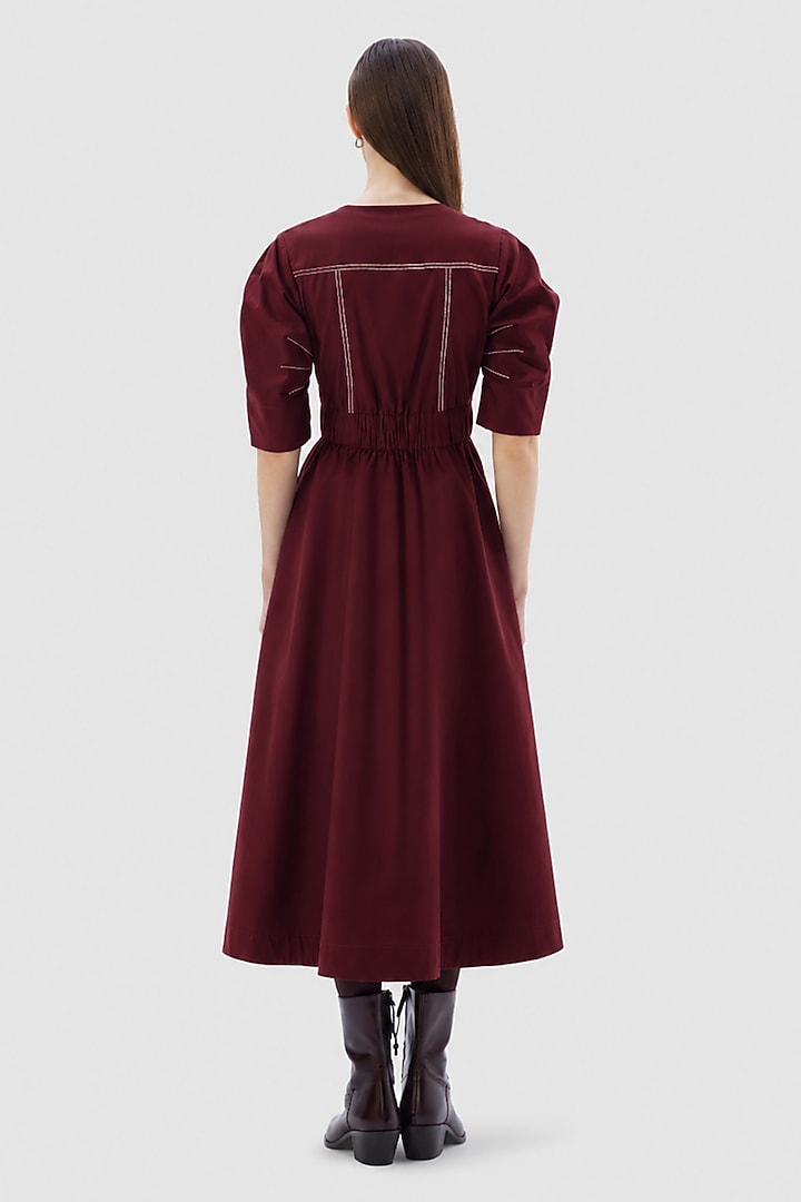 Wine Cotton Poplin Midi Summer Dress by Notebook at Pernia's Pop Up Shop