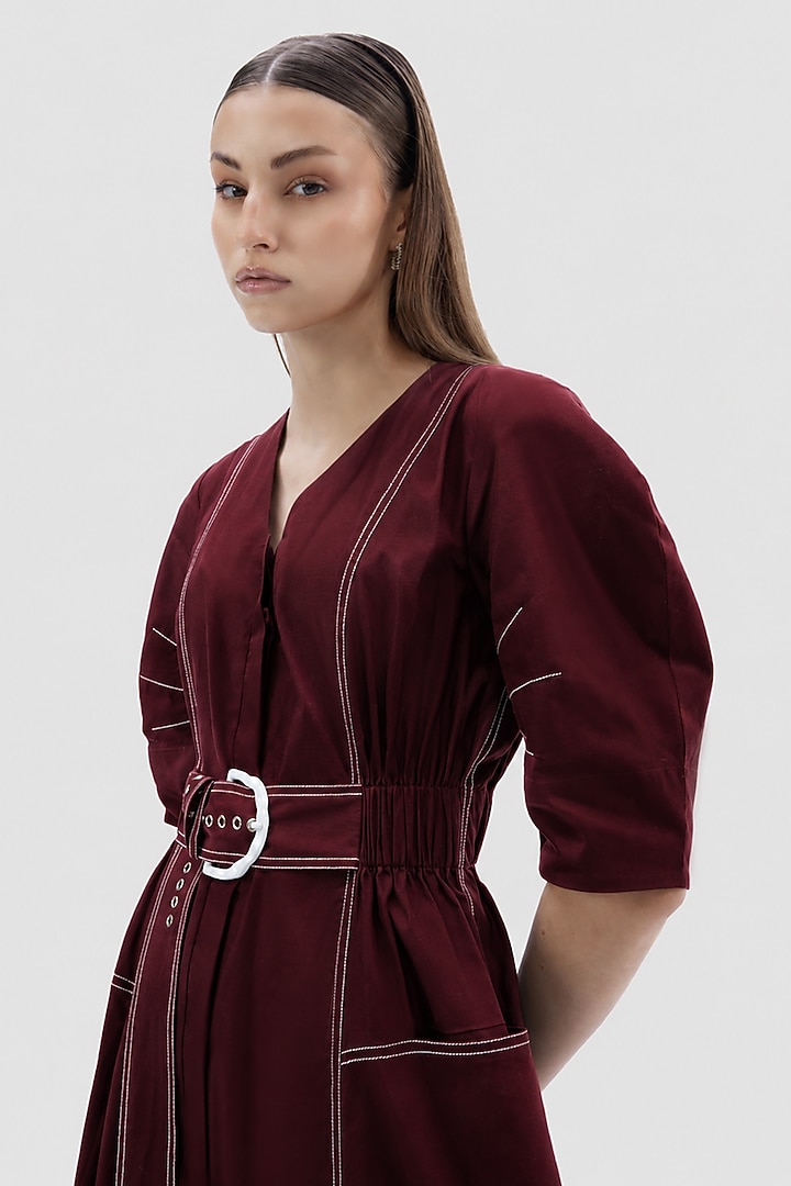 Wine Cotton Poplin Midi Summer Dress by Notebook at Pernia's Pop Up Shop