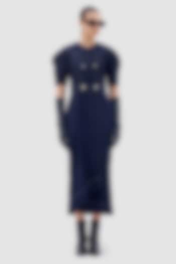 Navy Blue Cotton Poplin Midi Summer Dress by Notebook at Pernia's Pop Up Shop