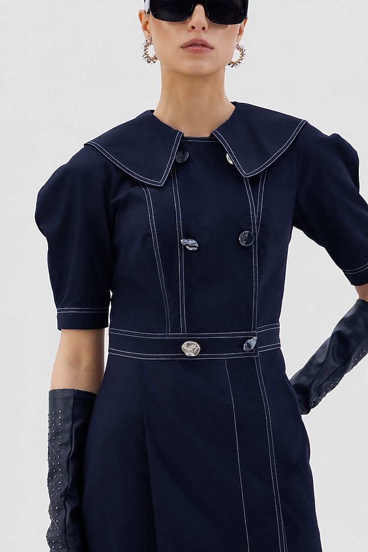 Navy Blue Cotton Poplin Midi Summer Dress by Notebook at Pernia's Pop Up Shop