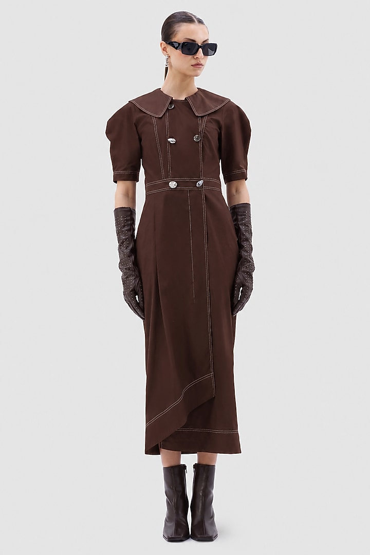 Brown Cotton Poplin Midi Summer Dress by Notebook at Pernia's Pop Up Shop