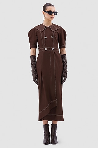 Brown Cotton Poplin Midi Dress by Notebook