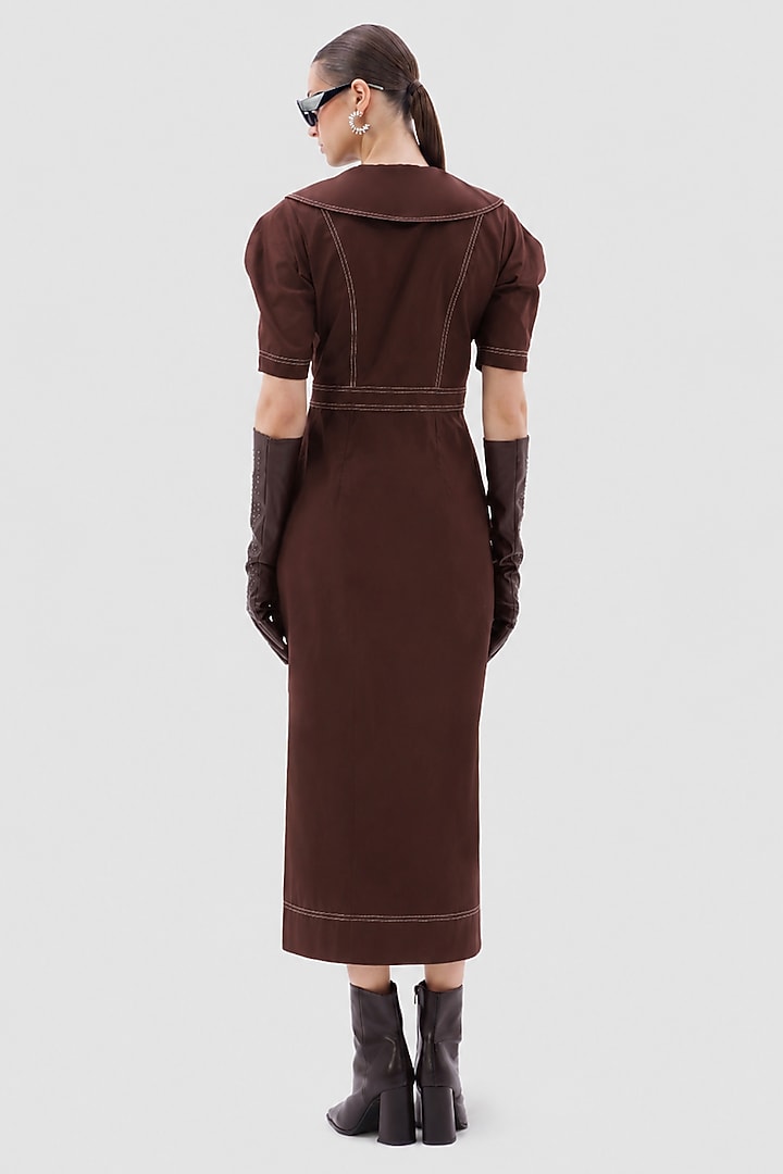 Brown Cotton Poplin Midi Summer Dress by Notebook at Pernia's Pop Up Shop