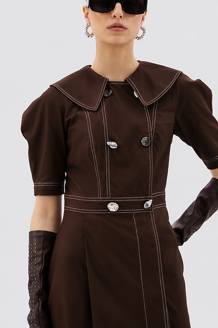 Brown Cotton Poplin Midi Summer Dress by Notebook at Pernia's Pop Up Shop
