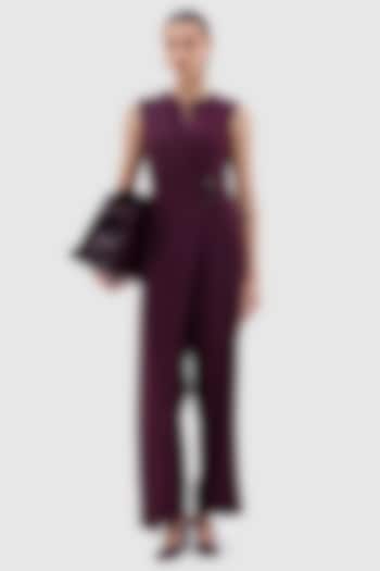 Wine Poly Viscose Lycra Jumpsuit by Notebook at Pernia's Pop Up Shop