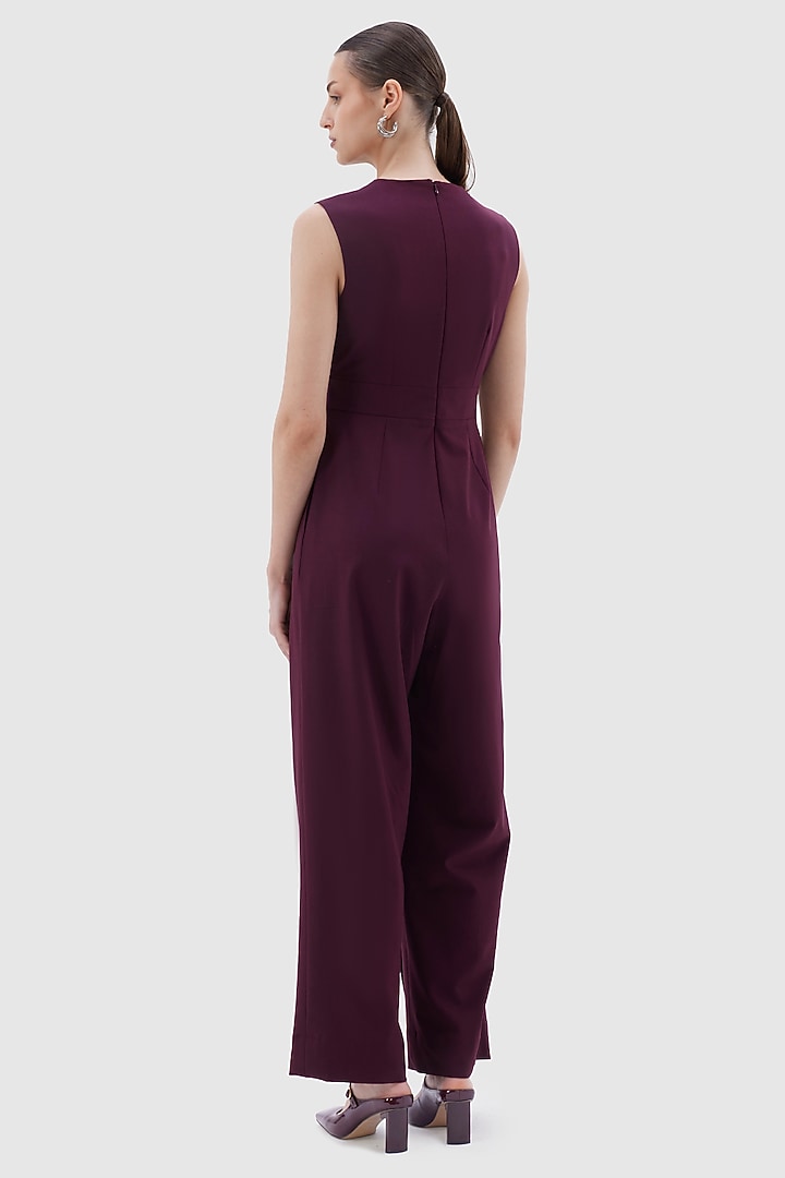 Wine Poly Viscose Lycra Jumpsuit by Notebook at Pernia's Pop Up Shop