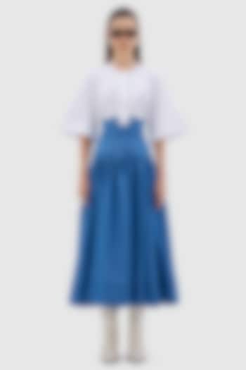 White & Blue Denim Tencel Midi Summer Dress by Notebook at Pernia's Pop Up Shop