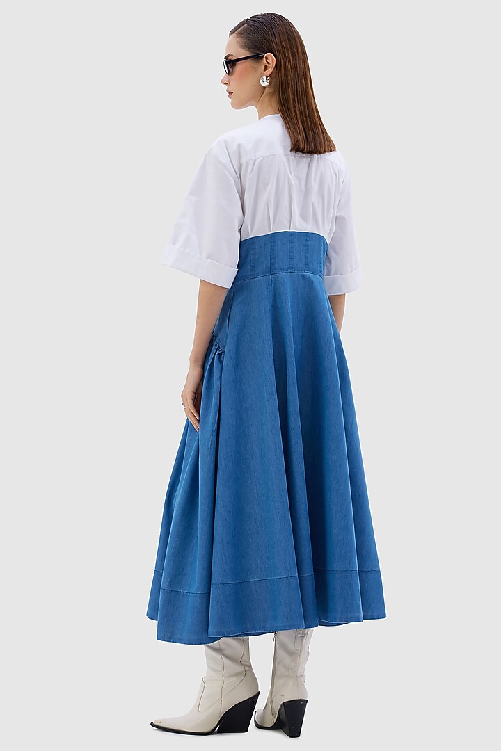 White & Blue Denim Tencel Midi Summer Dress by Notebook at Pernia's Pop Up Shop