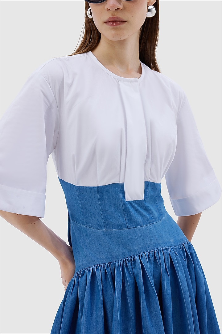 White & Blue Denim Tencel Midi Summer Dress by Notebook at Pernia's Pop Up Shop