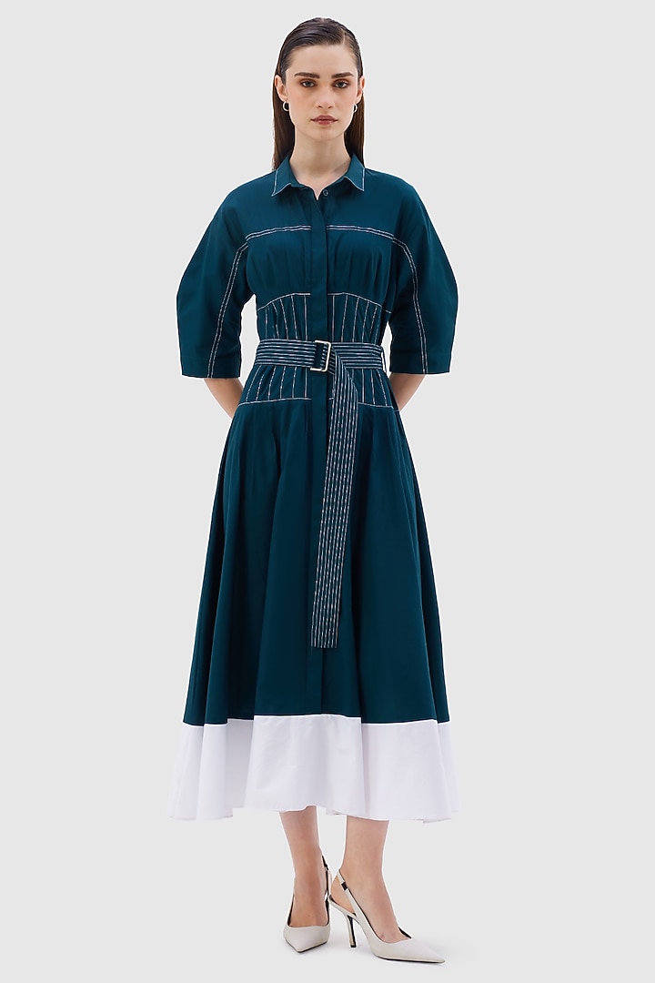 Teal Cotton Poplin Midi Summer Dress by Notebook at Pernia's Pop Up Shop